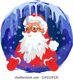 Santa Claus in a round frame of snow and ice
