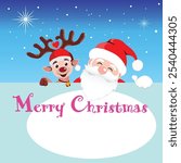 Santa Claus and Rudolph Christmas Greeting Card. A cheerful Christmas greeting illustration featuring Santa Claus and his reindeer friend Rudolph.The text "Merry Christmas" is written in pink letters.