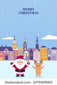 Santa Claus and Rudolph deer with the background of the background of the snow