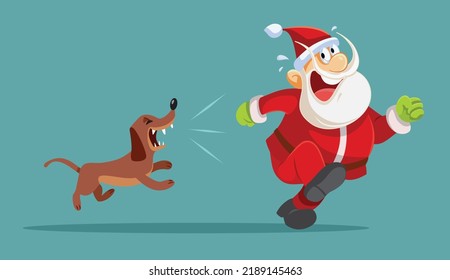 
Santa Claus Running Away from a Barking Dog Vector Cartoon. Elderly man in Santa costume being chased away by a pet
