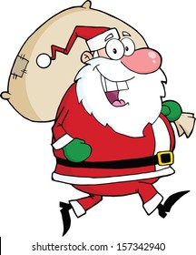 Santa Claus Running With Bag