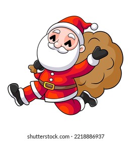 Santa Claus running with the bag of the presents