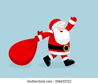 Santa Claus running with the bag of the presents. Vector illustration. EPS 8. No transparency. No gradients.