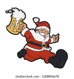 Santa  claus  running with a beer mug in hand vector illustration
