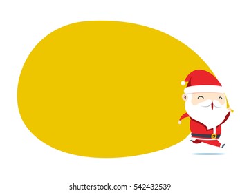 Santa Claus is running with an empty orange bubble text on a white background