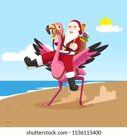 Santa Claus and running flamingo