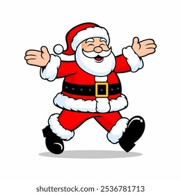 a santa claus is running in front of a white background.