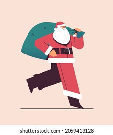 santa claus corriendo con caja de regalo saco feliz año nuevo feliz navidad navidad
