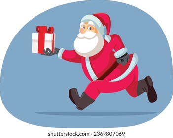 
Papá Noel Corriendo con una caja de regalo entregando una caricatura de vectores rápidos. Dibujando el diseño de la celebración de Navidad con regalos entregados por Santa Claus
