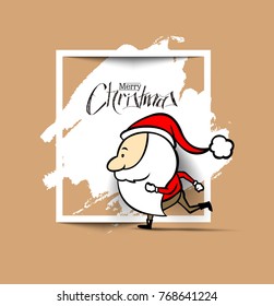 Santa claus running on a red background, vector illustration.