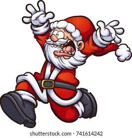 Santa Claus running scared with arms up. Vector clip art illustration with simple gradients. All in a single layer. 