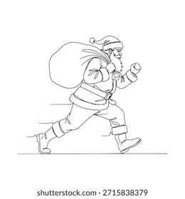 Santa Claus Running Vector in Dynamic Lineart Style on White Background