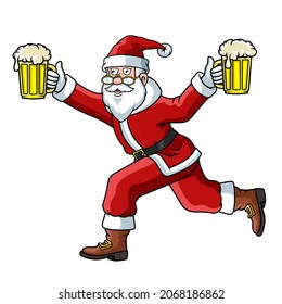 Santa Claus runs with two mugs of beer.
New Year 2022, 
Merry Christmas.
