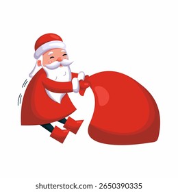 Santa Claus or Russian Father Frost and bag of gifts. Vector illustration for New Year. Cartoon style character.