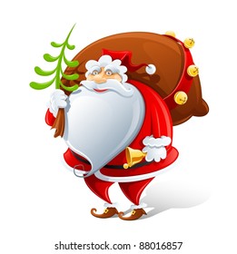 Santa Claus with sack and bell vector illustration isolated on white background