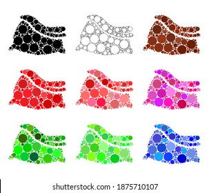 Santa claus sack decoration element made with dots. Collection of abstract santa bag.  Vector symbolic icon for xmas card or christmas background. Modern design set isolated on white background.