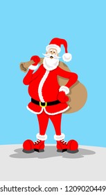 Santa Claus with sack flat cartoon. All the objects are in different layers and the text types do not need any font. 