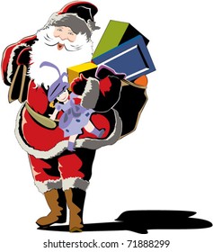 Santa Claus with sack full of Christmas gifts