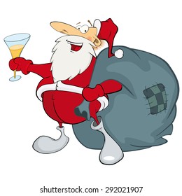 Santa Claus and a sack full of gifts. 