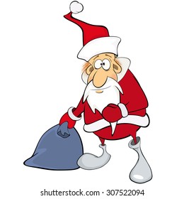 Santa Claus and a sack full of gifts. 