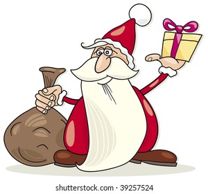 santa claus with sack and gift