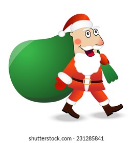 Santa claus with the sack of gifts,  vector  illustration