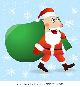 Santa claus with the sack of gifts,  vector  illustration