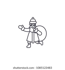 santa claus with a sack vector line icon, sign, illustration on background, editable strokes