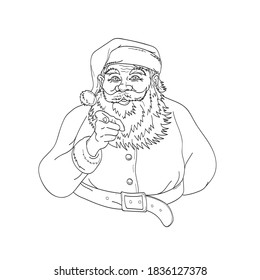 Santa Claus Saint Nicholas or Father Christmas Pointing Index Finger Saying I Want You Line Art Drawing 