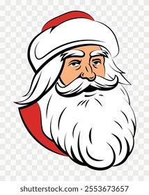 Santa Claus. Saint Nicolas. Father Christmas. Vintage Santa Claus head. Symbol of New Year and Christmas. Vector flat illustration on transparent background