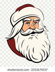 Santa Claus. Saint Nicolas. Father Christmas. Vintage Santa Claus head. Symbol of New Year and Christmas. Vector flat illustration on transparent background