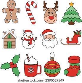 Santa Claus, Santa's sleigh, Christmas Element, Christmas decorations, Christmas Heart Items, Doodles Heart, Christmas Pattern Heart, Noel svg
