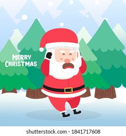 santa claus with a scared face and with scene winter landscape.Cute Christmas Character