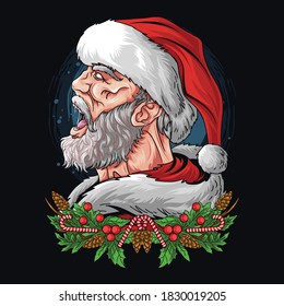 santa claus screamed with an angry but cool face vector