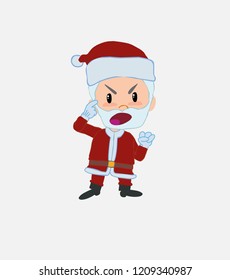 Santa Claus screams angry in aggressive attitude.																									