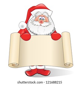 Santa Claus with a scroll isolated on a white background
