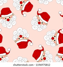 Santa Claus Seamless on Light Pink Background. Vector Illustration.