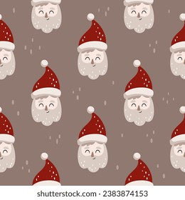 Santa Claus seamless pattern in cartoon flat style. Merry Christmas digital paper