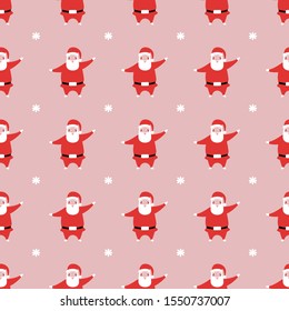 Santa Claus seamless pattern. Christmas fabric, wrapping, textile repeated design. Cute funny Santa in cartoon flat style.