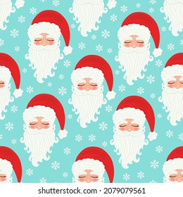Navidad sin fisuras con Santa Claus y copos de nieve. Gracioso fondo navideño para envolver regalos. Diseño de papel envuelto. El personaje tradicional santa claus.