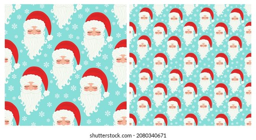 Santa claus seamless pattern. Christmas set seamless pattern with Santa Claus and snowflakes. Cute Christmas backgrounds for gift wrapping. Traditional character santa claus. Wrapping paper design. 