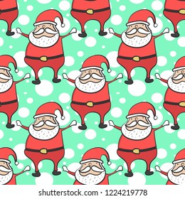 Santa Claus, seamless pattern on dots background. Merry Christmas