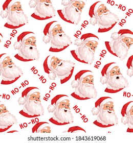 Santa Claus seamless pattern, set of 6 real emotions. Ideal for wallpapers, textiles, backdrops, wrapping paper. Template design.On white background. Evil, kind, cheerful.