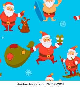Santa Claus seamless pattern winter character having fun