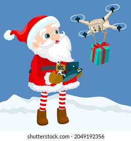 Santa Claus sending gift with drone 