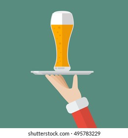 Santa Claus serving a glass of beer. Flat style design vector illustration