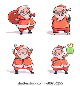 Santa Claus. Set of Characters. Can be used for Christmas greeting card, background, poster. Vector illustration.