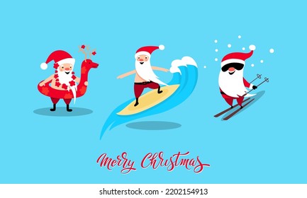 Santa Claus set for Christmas and New Year. Cheerful hand drawn santa. In different poses. Vector illustration.