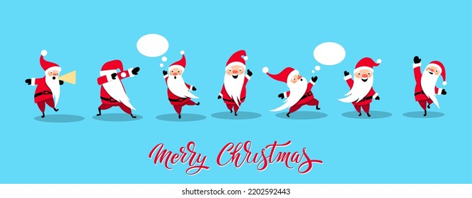 Santa Claus set for Christmas and New Year. Cheerful hand drawn santa. In different poses. Vector illustration.