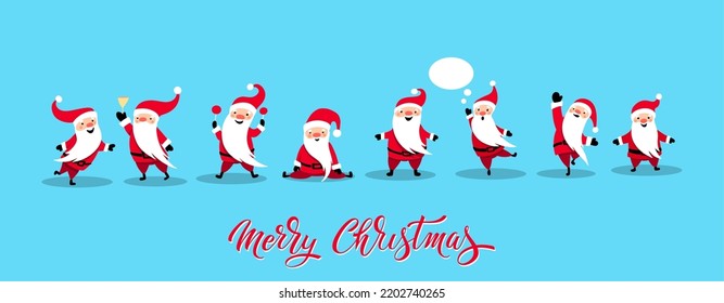 Santa Claus set for Christmas and New Year. Cheerful hand drawn santa. In different poses. Vector illustration.